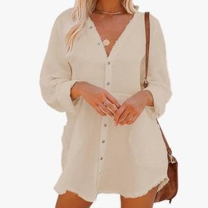 Womens long sleeve button down tunic/dress